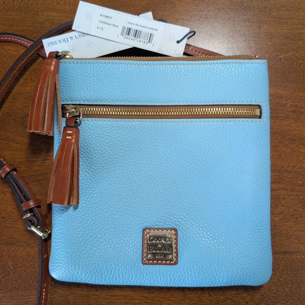 Dooney & Bourke Sky Blue Crossbody Bag with Brown Accents